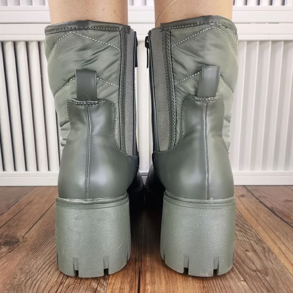 Torrid Chunky Boots Womens Sz 7.5WW Wide Olive Green Rubber Ankle Zip Up Booties